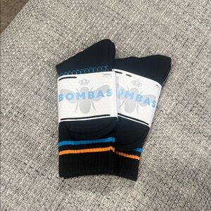 2/$11 Bee Better Bombas Men's Black Socks Blue, Orange, & Yellow/Green Accents